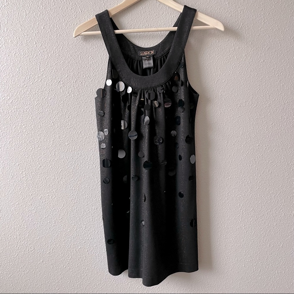 LaROK Vintage Black Sequin Party Dress Size XS Y2K